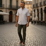 Gurteen - Mens - Seville - Modern Fit / Short Sleeved - Beige Stripe 504 - Wildvine Clothing, Spalding, Lincolnshire