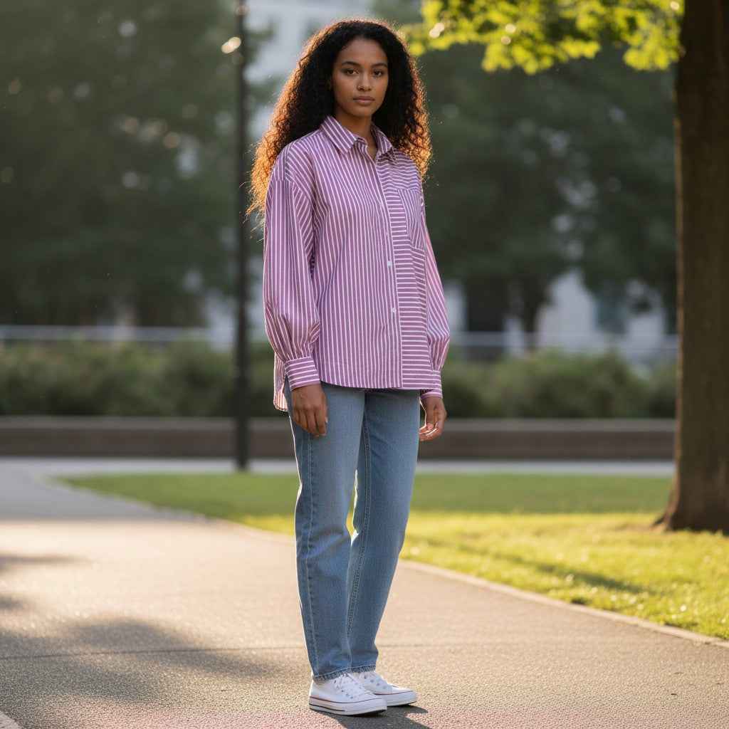 Fynch-Hatton - Ladies Blouse - Asym Stripe - Berry Rose 492 - Wildvine Clothing, Spalding, Lincolnshire