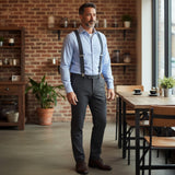 Hunt & Holditch - Mens - Plain Black Braces-Feathered Silver Clip - 2XL - Wildvine Clothing, Spalding, Lincolnshire