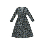 Misumi - Ladies -V Neck Wrap - Long Sleeve - Midi Dress - Black / Pattern - Wildvine Clothing, Spalding, Lincolnshire