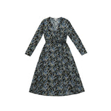 Misumi - Ladies -V Neck Wrap - Long Sleeve - Midi Dress - Black / Pattern - Wildvine Clothing, Spalding, Lincolnshire
