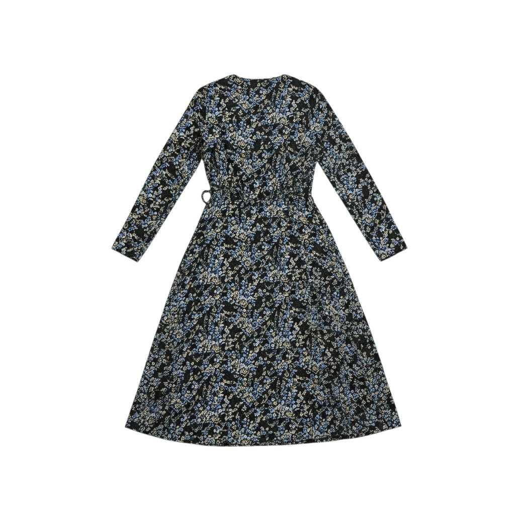 Misumi - Ladies -V Neck Wrap - Long Sleeve - Midi Dress - Black / Pattern - Wildvine Clothing, Spalding, Lincolnshire