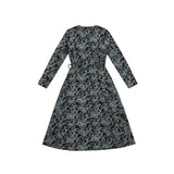 Misumi - Ladies -V Neck Wrap - Long Sleeve - Midi Dress - Black / Pattern - Wildvine Clothing, Spalding, Lincolnshire
