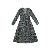 Misumi - Ladies -V Neck Wrap - Long Sleeve - Midi Dress - Black / Pattern L XL - Wildvine Clothing, Spalding, Lincolnshire