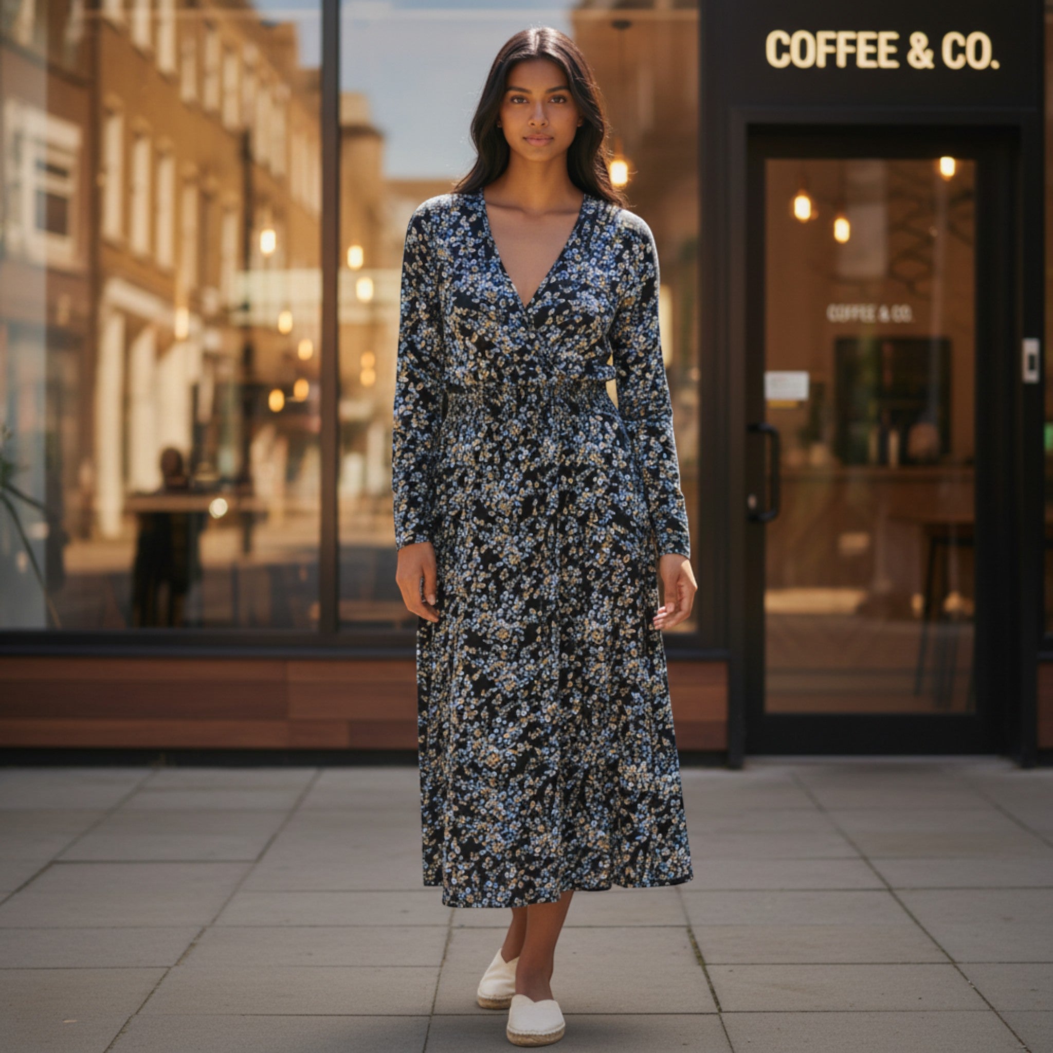 Misumi - Ladies -V Neck Wrap - Long Sleeve - Midi Dress