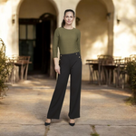 Pinns - Ladies Wide Leg Jersey Trouser with Button Feature - Black 457T - Wildvine Clothing, Spalding, Lincolnshire