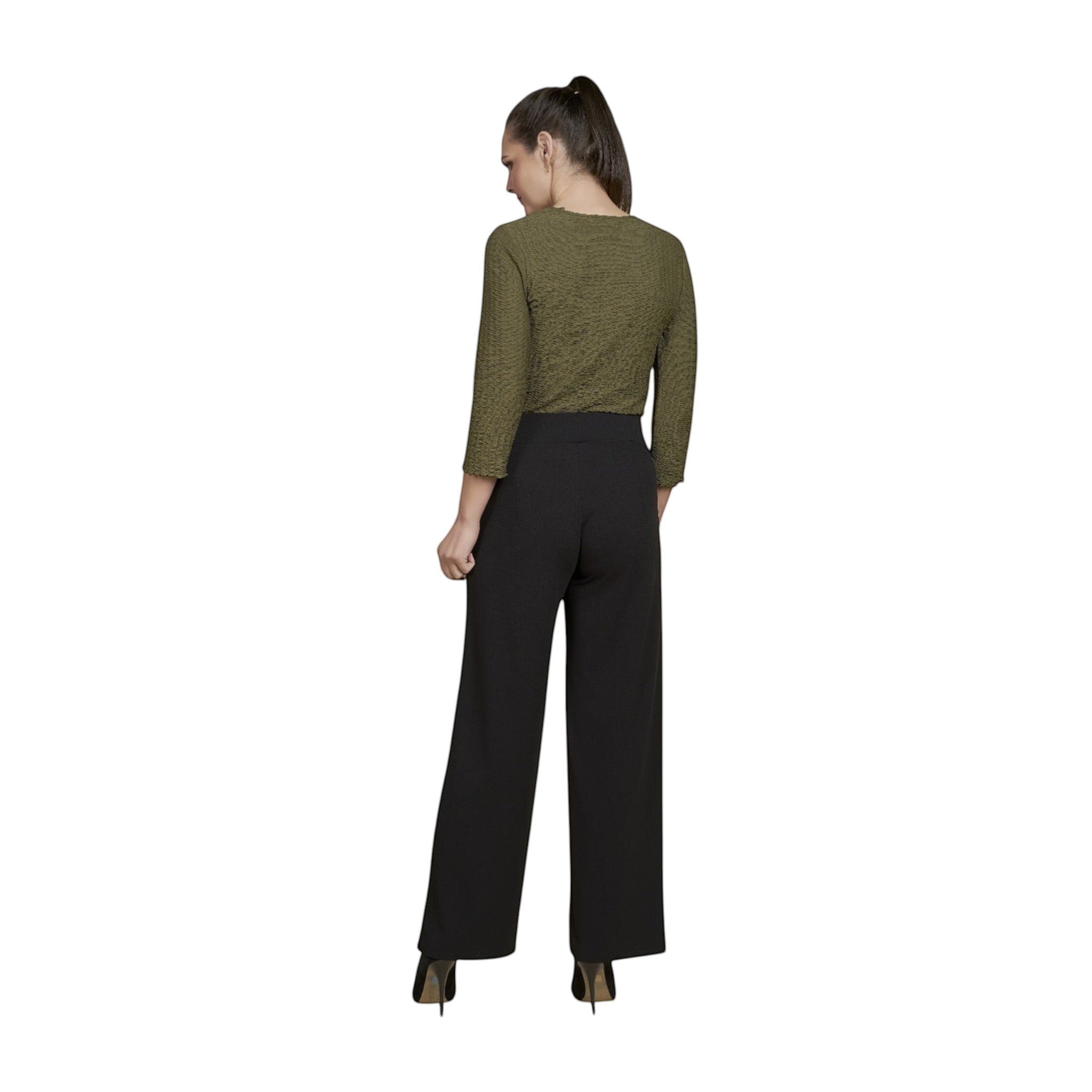 Pinnns - Ladies Wide Leg Jersey Trouser with Button feature - Chocolate 659T - Wildvine Clothing, Spalding, Lincolnshire