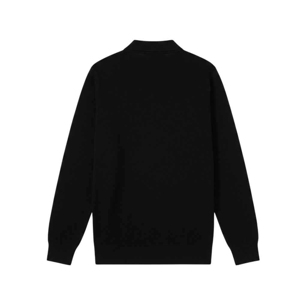 Lyle & Scott - Mens Cotton Merino Long Sleeve Knitted Polo - Jet Black Z865 - Wildvine Clothing, Spalding, Lincolnshire