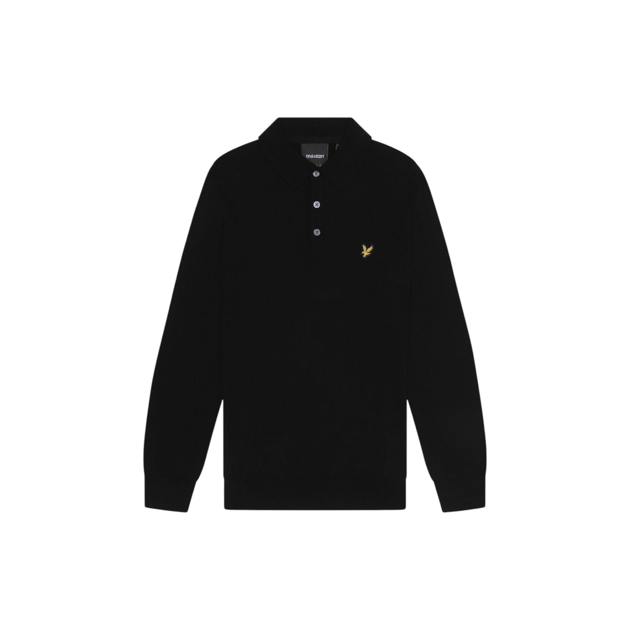 Lyle & Scott - Mens Cotton Merino Long Sleeve Knitted Polo - Jet Black Z865 - Wildvine Clothing, Spalding, Lincolnshire
