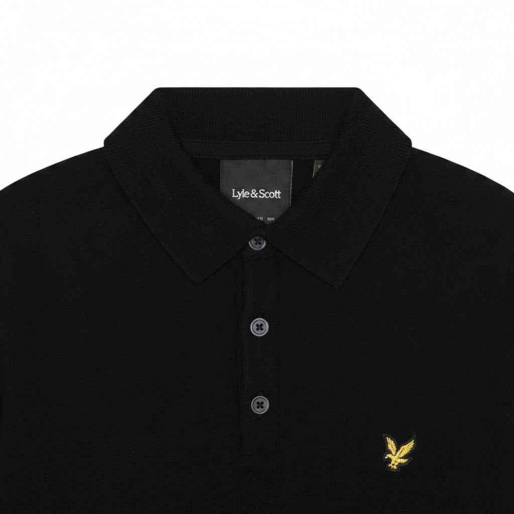 Lyle & Scott - Mens Cotton Merino Long Sleeve Knitted Polo - Jet Black Z865 - Wildvine Clothing, Spalding, Lincolnshire