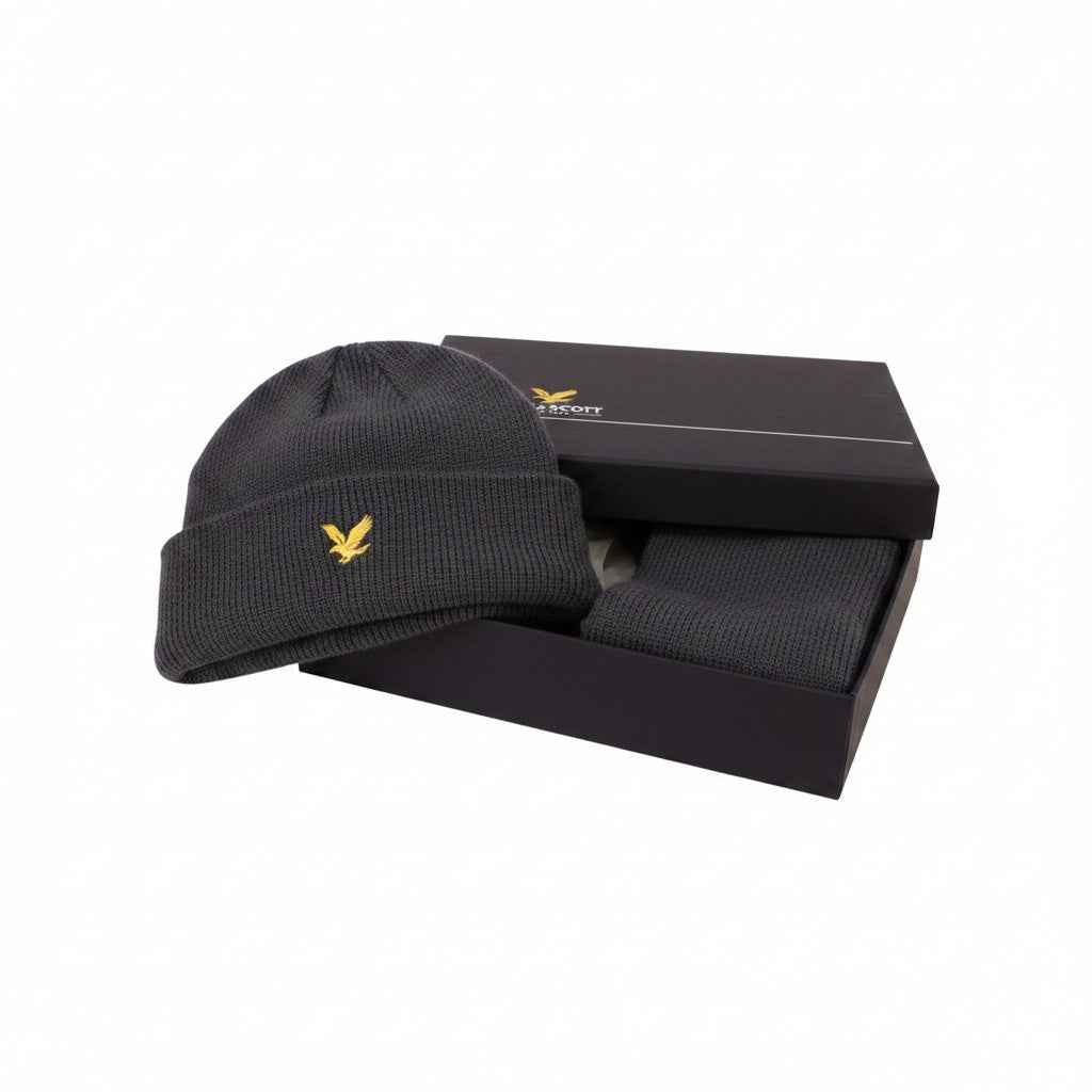 Lyle & Scott - Mens - Lambswool Blend Scarf & Beanie Set - Jet Black Z865 - Wildvine Clothing, Spalding, Lincolnshire