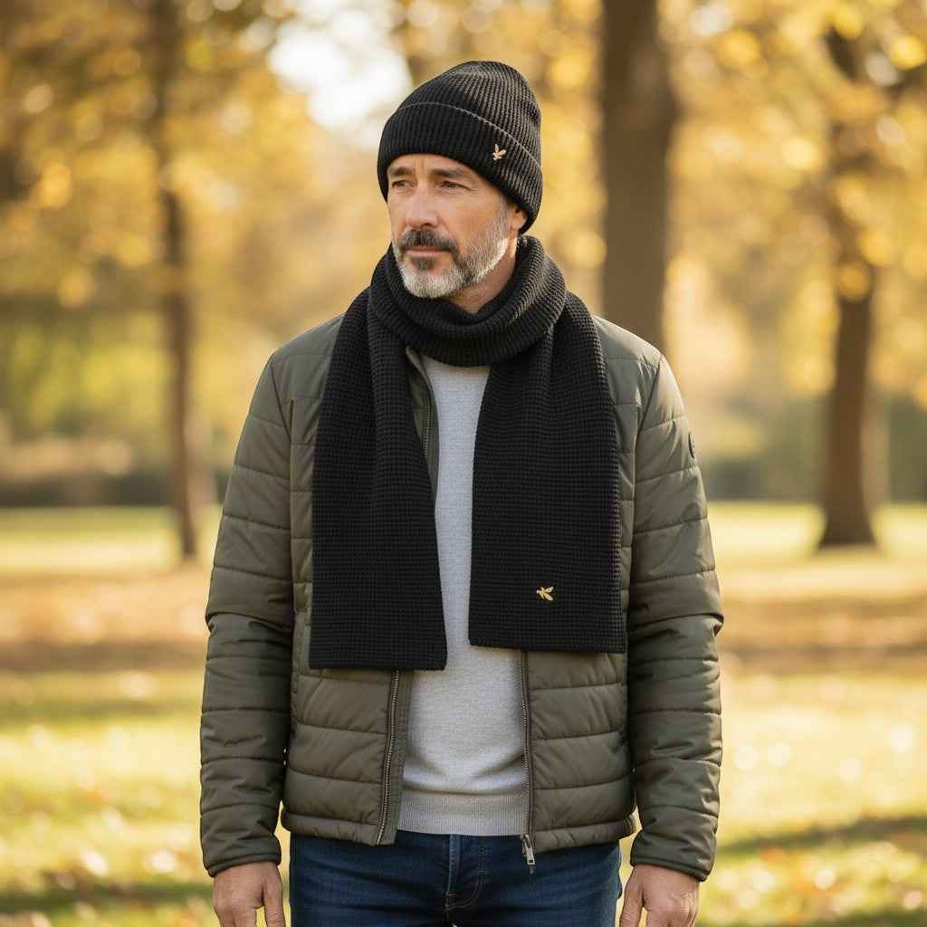 Lyle & Scott - Mens - Lambswool Blend Scarf & Beanie Set - Jet Black Z865 - Wildvine Clothing, Spalding, Lincolnshire