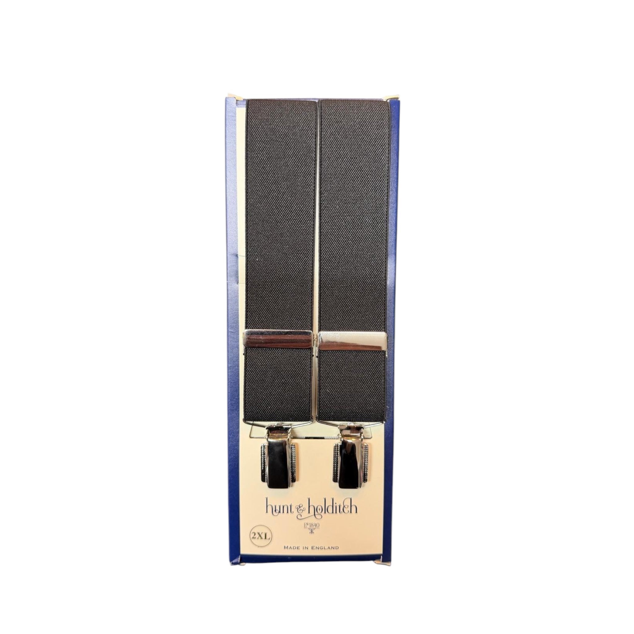 Hunt & Holditch - Mens - Plain Black Braces-Feathered Silver Clip - 2XL - Wildvine Clothing, Spalding, Lincolnshire