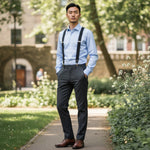 Hunt & Holditch - Mens - Plain Black Braces - Silver Fit-Black Leather - One Size - Wildvine Clothing, Spalding, Lincolnshire