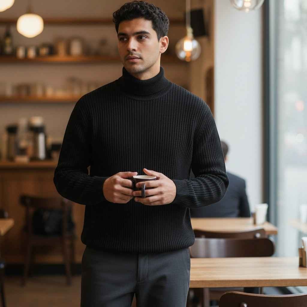 Fynch-Hatton - Mens Knitwear - Rollneck, Merino - Black 999 - Wildvine Clothing, Spalding, Lincolnshire