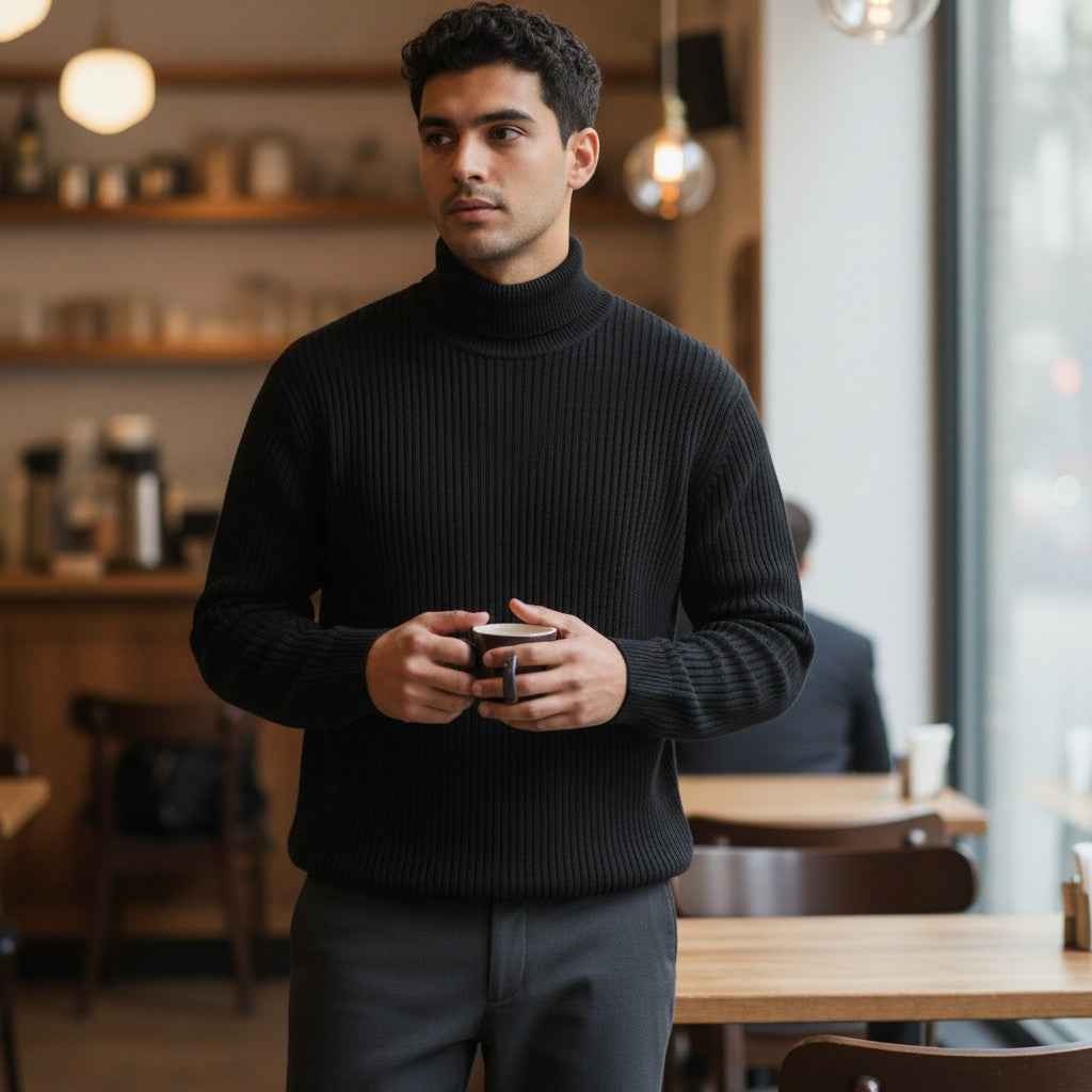 Fynch-Hatton - Mens Knitwear - Rollneck, Merino - Black 999 - Wildvine Clothing, Spalding, Lincolnshire