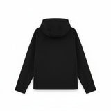 WILDVINE Clothing Co. black nylon zip-through hooded jacket, back view of a minimalist lightweight windbreaker.
