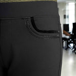 Pinns - Ladies Ponte Jean Style Trouser with Crystal and Velvet Pocket Detail - Black 405T - Wildvine Clothing, Spalding, Lincolnshire