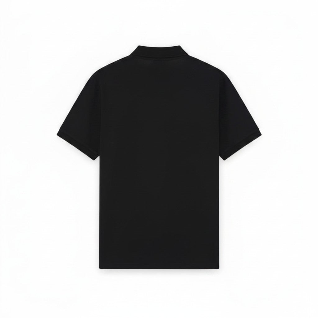 Back view of a jet black Lyle & Scott quarter zip polo shirt from WILDVINE Clothing Co. featuring short sleeves.