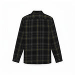 WILDVINE Clothing Co. men's jet black fine tartan corduroy shirt, back view showing long sleeves and button cuffs.
