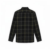 WILDVINE Clothing Co. men's jet black fine tartan corduroy shirt, back view showing long sleeves and button cuffs.