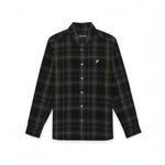 WILDVINE Clothing Co. Lyle & Scott jet black fine-wale corduroy shirt featuring a subtle tartan pattern and golden eagle.
