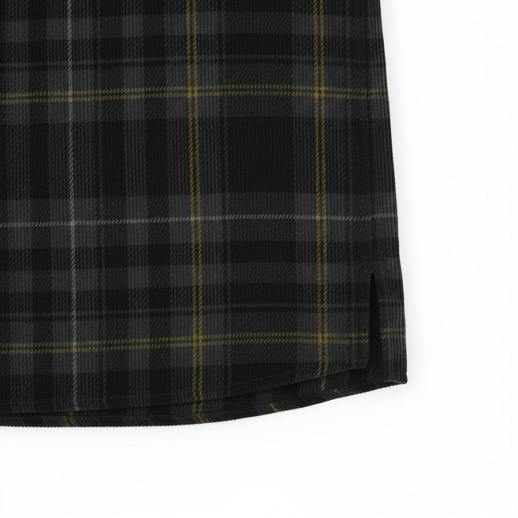 WILDVINE Clothing Co. Lyle & Scott jet black fine tartan corduroy shirt with side hem vent detail