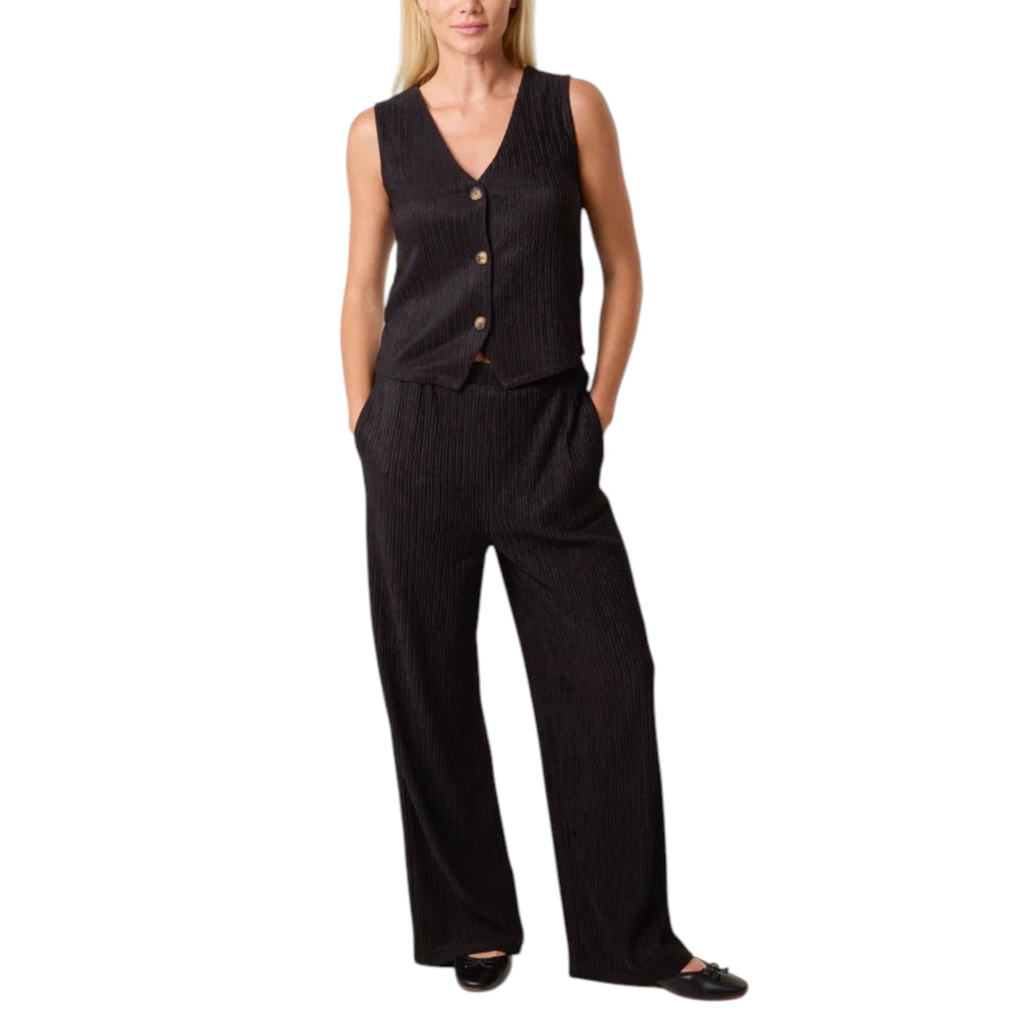 QED London - Ladies - Textured Waistcoat & Trouser Set Black - Wildvine Clothing, Spalding, Lincolnshire