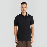 WILDVINE Clothing Co. Lyle & Scott jet black polo shirt with tipped collar and yellow logo on chest worn by a model