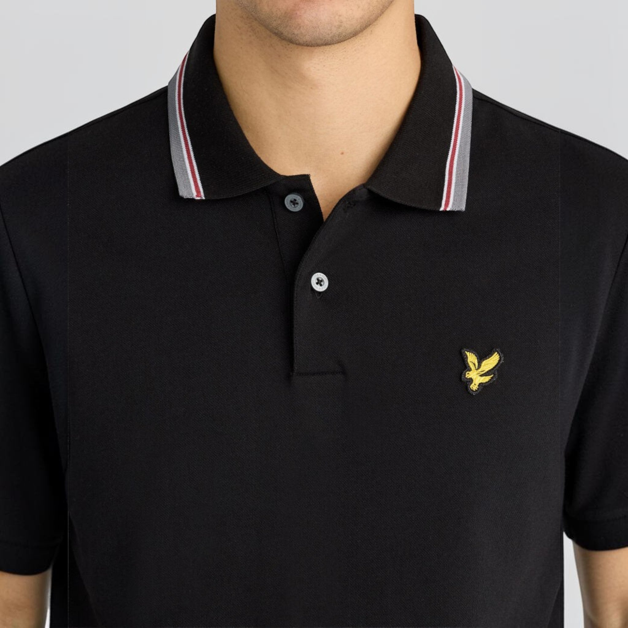 WILDVINE Clothing Co. Lyle & Scott jet black polo shirt with tipped collar and iconic yellow eagle logo