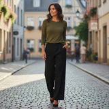 Pinnns - Ladies Wide Leg Jersey Trouser with Button feature - Chocolate 659T - Wildvine Clothing, Spalding, Lincolnshire