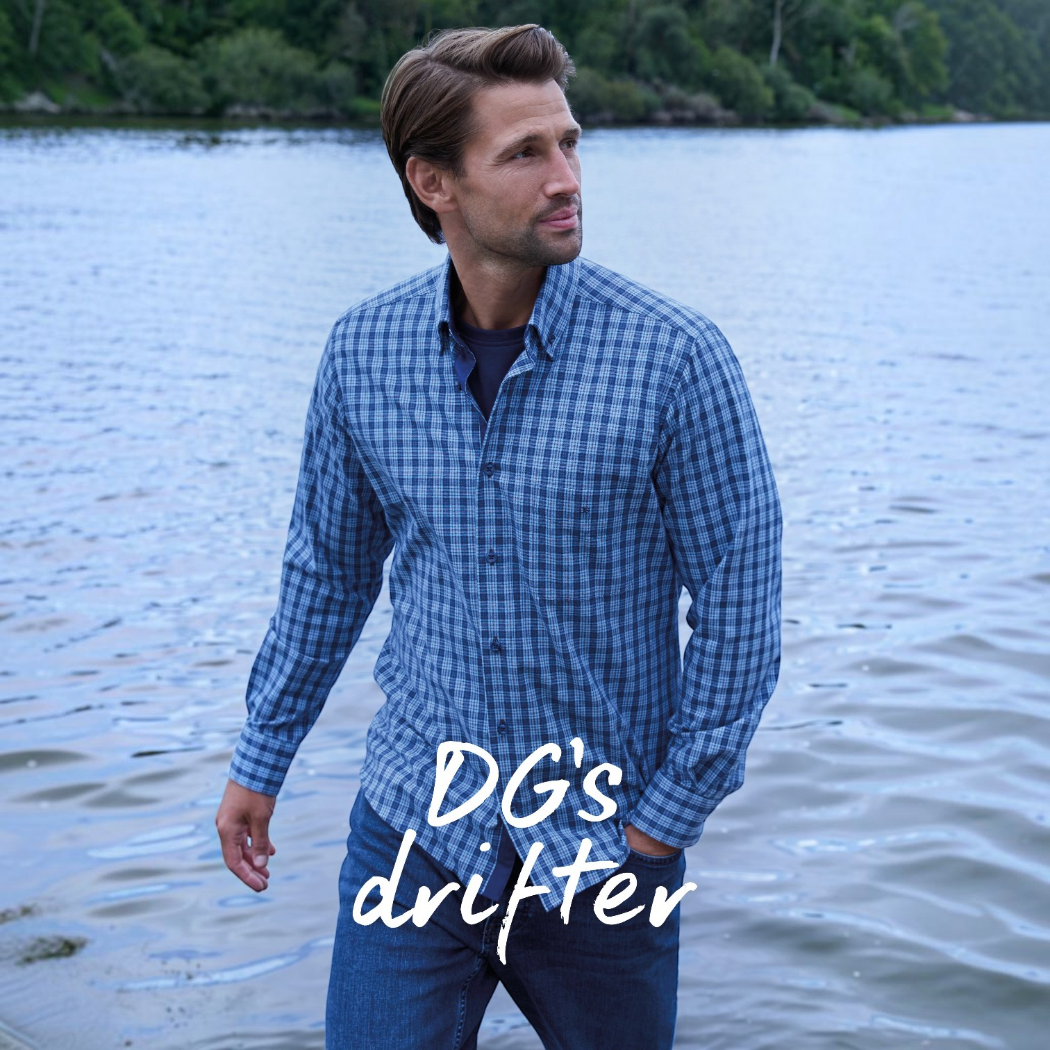 DG's Drifter Mens - Ivano Regular Long Sleeve Casual Shirt - Blue Check - Wildvine Clothing, Spalding, Lincolnshire