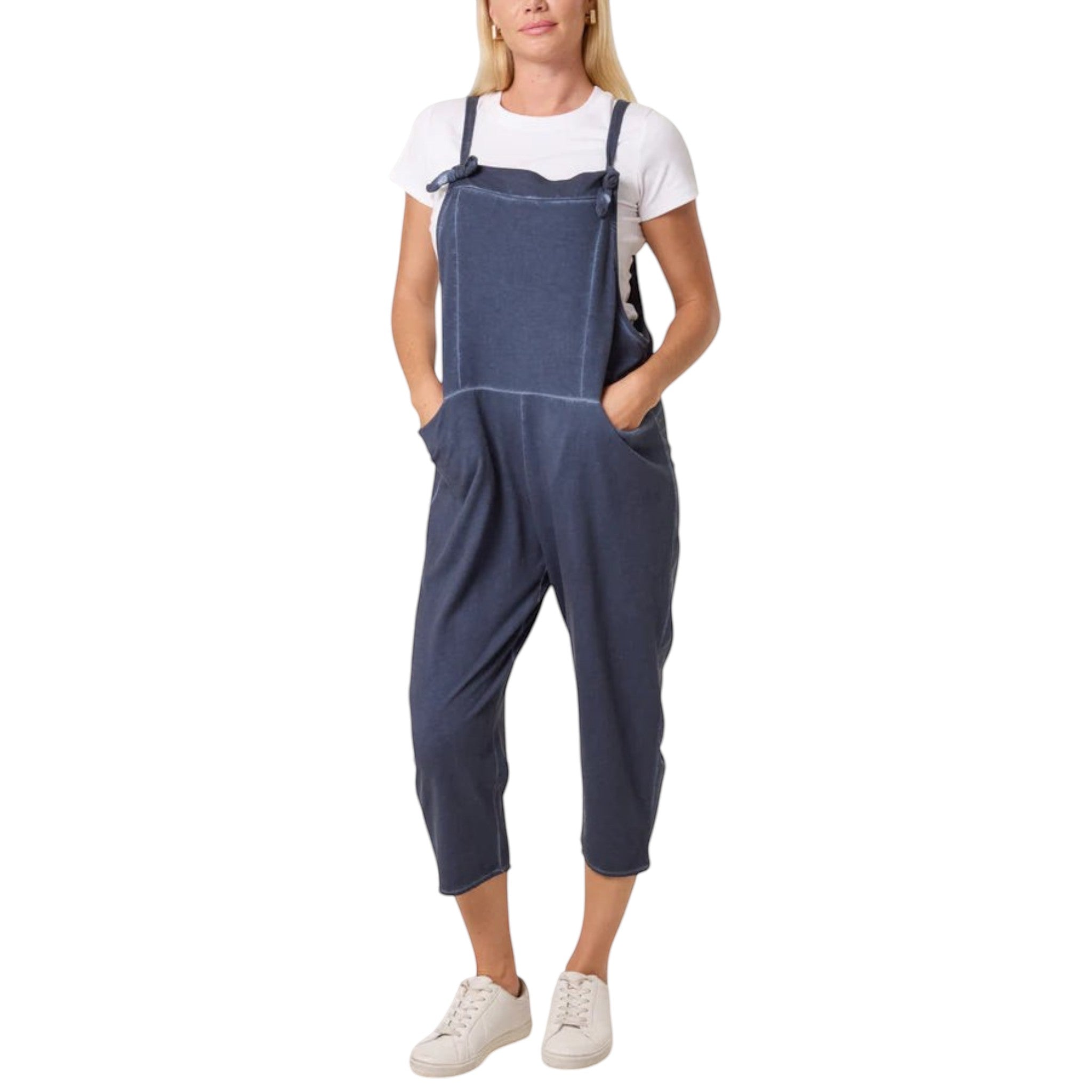 Moda - Ladies - Bow Detail Stone Wash Cotton Dungaree - Denim - Wildvine Clothing, Spalding, Lincolnshire