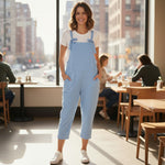 Moda - Ladies - Bow Detail Cotton Dungaree - Sky Blue - Wildvine Clothing, Spalding, Lincolnshire