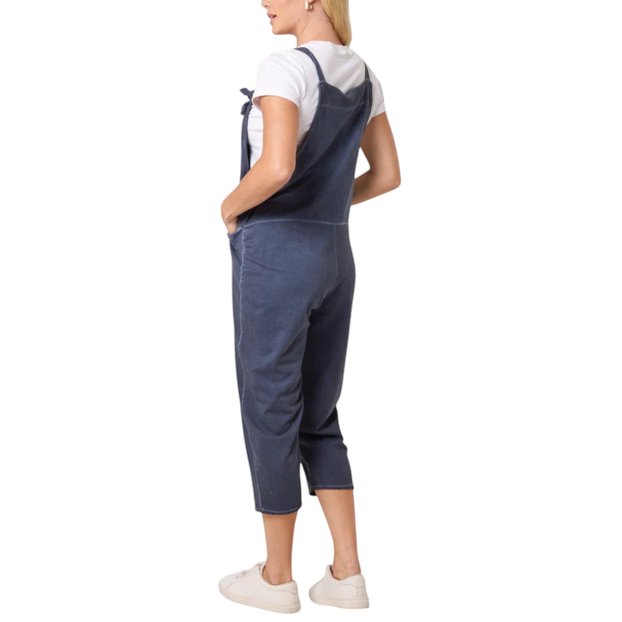 Moda - Ladies - Bow Detail Stone Wash Cotton Dungaree - Denim - Wildvine Clothing, Spalding, Lincolnshire