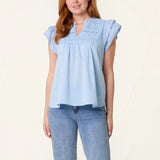 Ladies - Boho Cotton Ruffle & Lace Sleeve Top - Blue - Wildvine Clothing, Spalding, Lincolnshire
