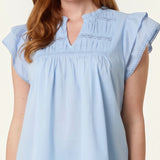 Ladies - Boho Cotton Ruffle & Lace Sleeve Top - Blue - Wildvine Clothing, Spalding, Lincolnshire