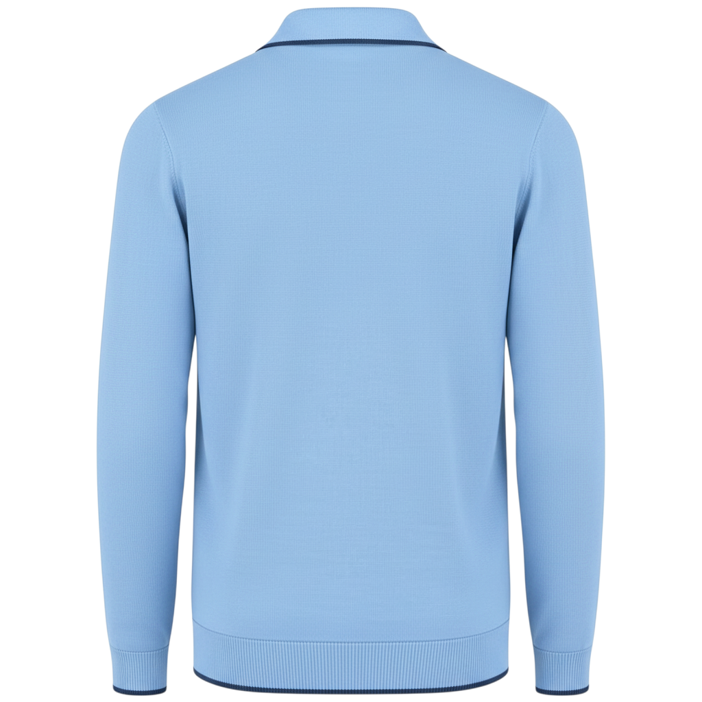 Gabicci Vintage - Mens Naxton Knitted Fistral Blue Lineker Tipped L/S Polo Shirt - Blue - V57GM09 - Wildvine Clothing, Spalding, Lincolnshire
