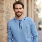 Gabicci Vintage - Mens Naxton Knitted Fistral Blue Lineker Tipped L/S Polo Shirt - Blue - V57GM09 - Wildvine Clothing, Spalding, Lincolnshire