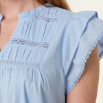 Ladies - Boho Cotton Ruffle & Lace Sleeve Top - Blue - Wildvine Clothing, Spalding, Lincolnshire