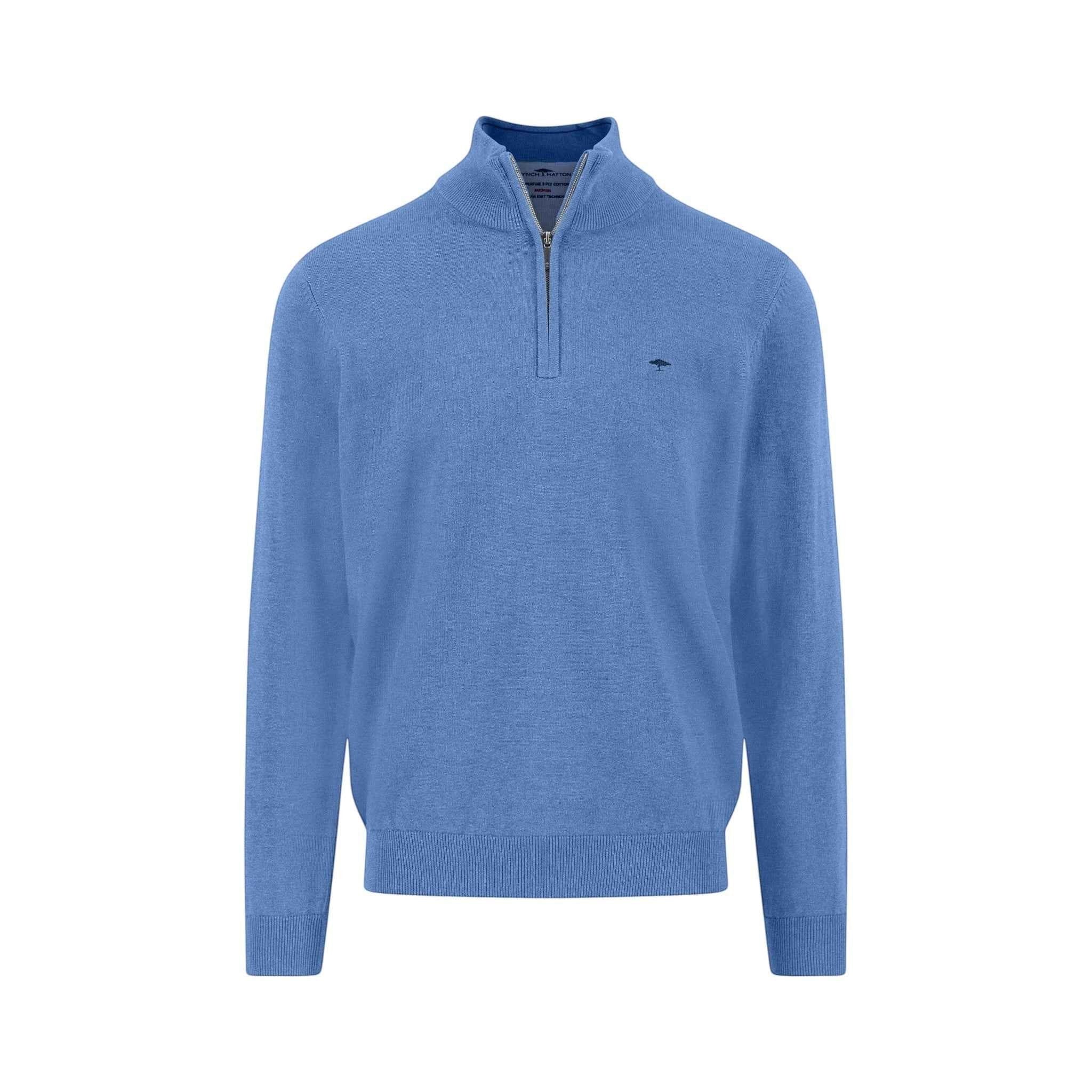 Fynch-Hatton - Mens Knitwear - Troyer-Zip, Superfine - Crystal Blue - Wildvine Clothing, Spalding, Lincolnshire