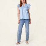 Ladies - Boho Cotton Ruffle & Lace Sleeve Top - Blue - Wildvine Clothing, Spalding, Lincolnshire