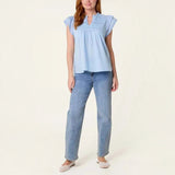 Ladies - Boho Cotton Ruffle & Lace Sleeve Top - Blue - Wildvine Clothing, Spalding, Lincolnshire
