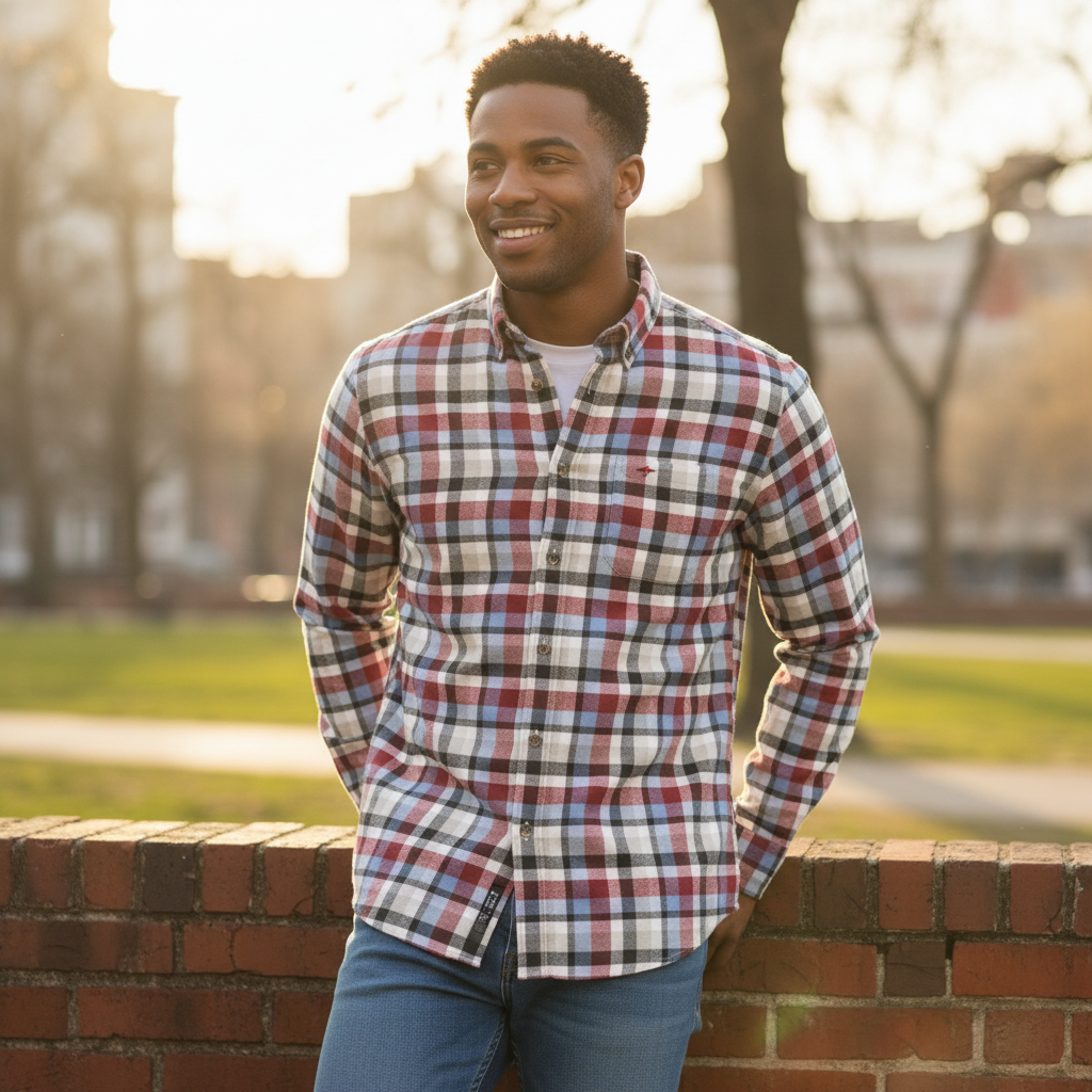 Fynch-Hatton - Mens Flannel Check Shirt - Brick - 16106310 346 - Wildvine Clothing, Spalding, Lincolnshire