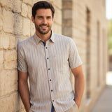 Gurteen - Mens - Seville - Modern Fit / Short Sleeved - Brick Stripe 544 - Wildvine Clothing, Spalding, Lincolnshire