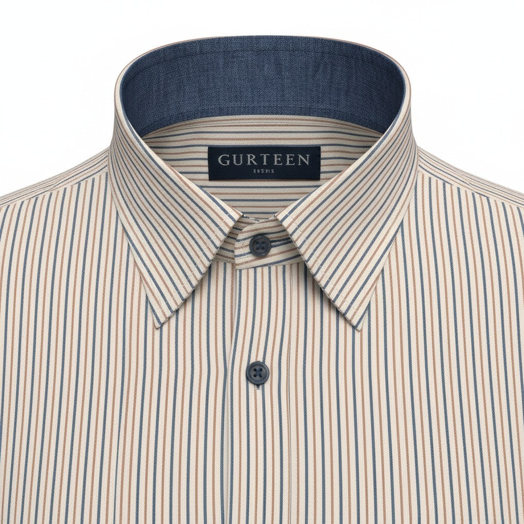 Gurteen - Mens - Seville - Modern Fit / Short Sleeved - Brick Stripe 544 - Wildvine Clothing, Spalding, Lincolnshire