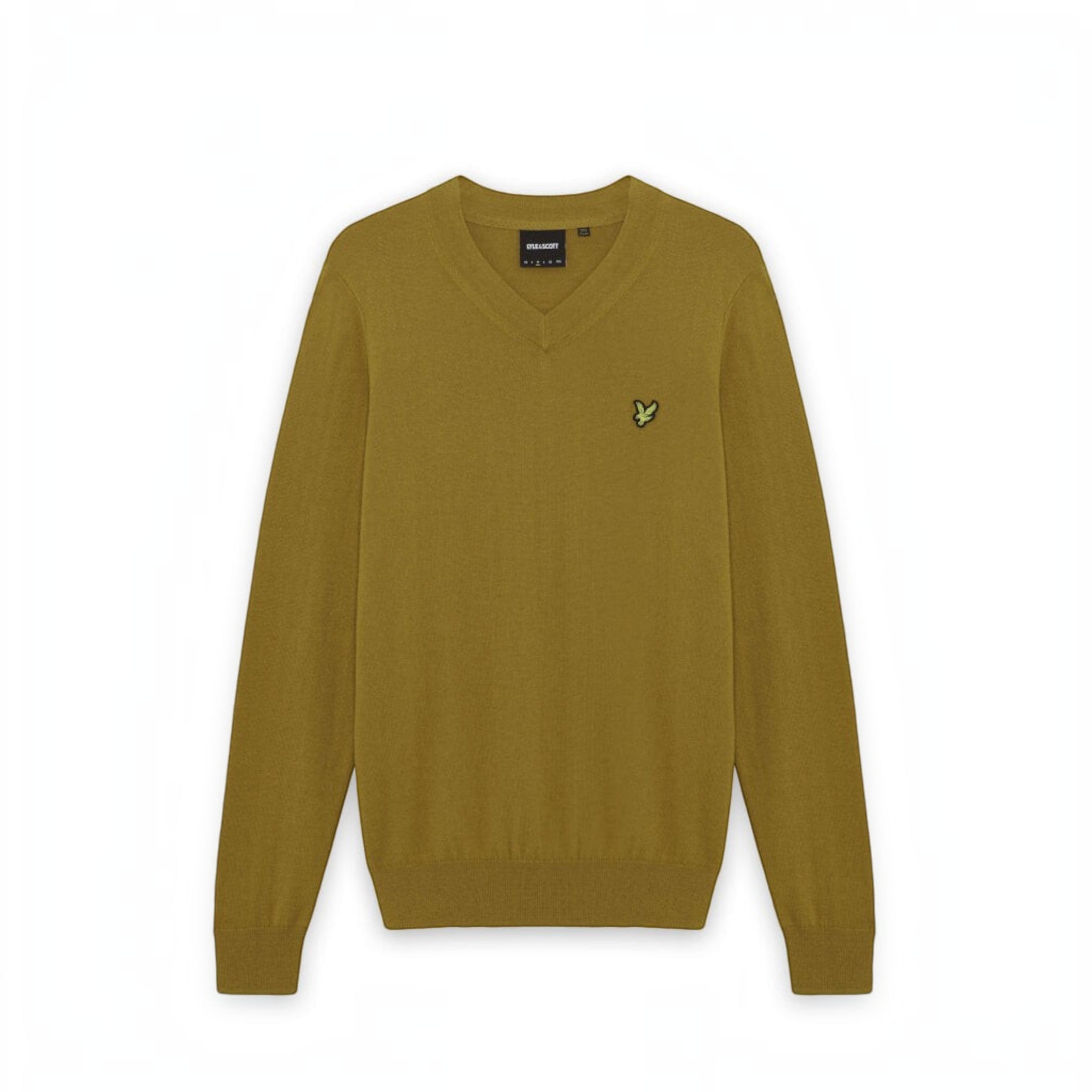 WILDVINE Clothing Co. bronze V-neck jumper in cotton-merino blend with signature eagle logo on chest.