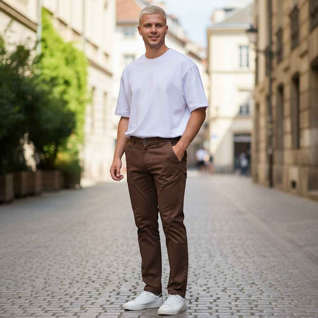 MEYER Chicago Mens Trousers – 2-5627 45 Fine Texture Luxury Chinos - Modern Fit – Brown