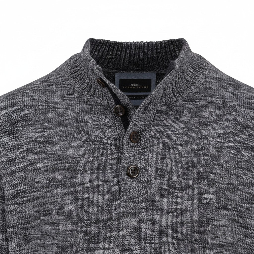 Fynch-Hatton - Mens Knitwear - Buttoned Troyer, Twisted Mouline - Charcoal 998 - Wildvine Clothing, Spalding, Lincolnshire