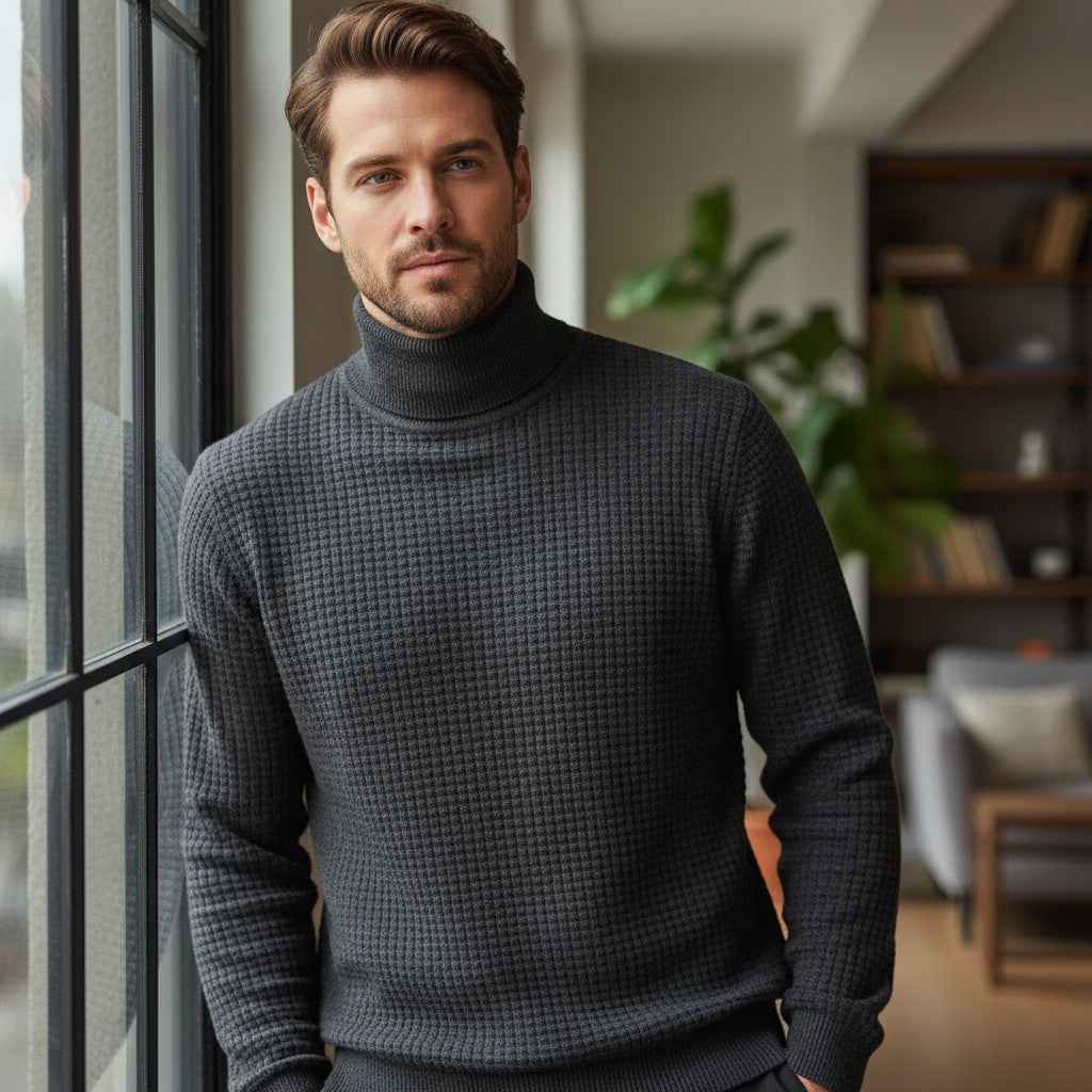 Fynch-Hatton - Mens Knitwear - Rollneck, Structure - Charcoal 998 - Wildvine Clothing, Spalding, Lincolnshire